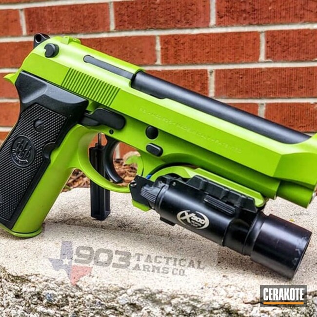 Zombie Green Beretta Coated With Cerakote In Zombie Green And Graphite Black