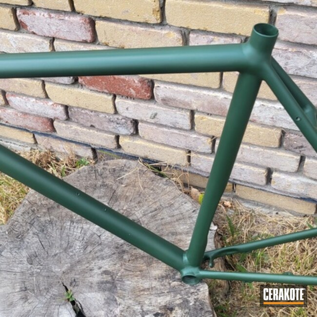 Bicycle Frame Coated With Cerakote In Highland Green