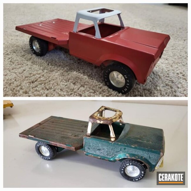 Bright White And Ruby Red Vintage Toy Truck Refab