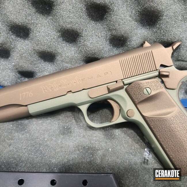Colt 1911 Coated With Cerakote In Crocodile And Burnt Bronze