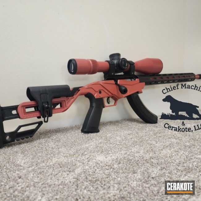 Ruger Precision Lr With Matching Vortex Scope Coated With Cerakote In Habanero Red