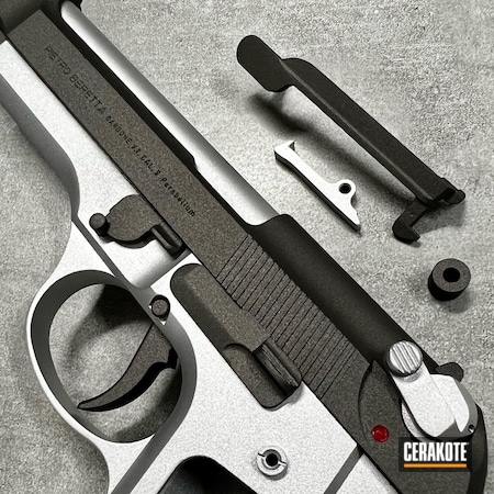 Powder Coating: Satin Aluminum H-151,S.H.O.T,Pistol,Beretta,Beretta M9,Tungsten H-237