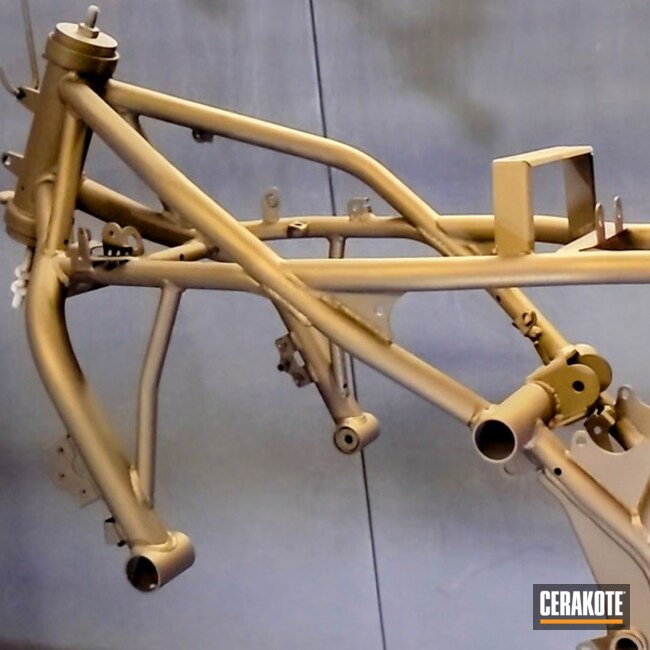 Motorcycle Chassis Coated With Cerakote In Burnt Bronze