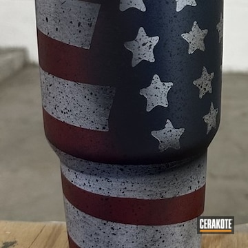 United States Flag Theme Tumbler Coated With Cerakote In Nra Blue, Battleship Grey And Firehouse Red