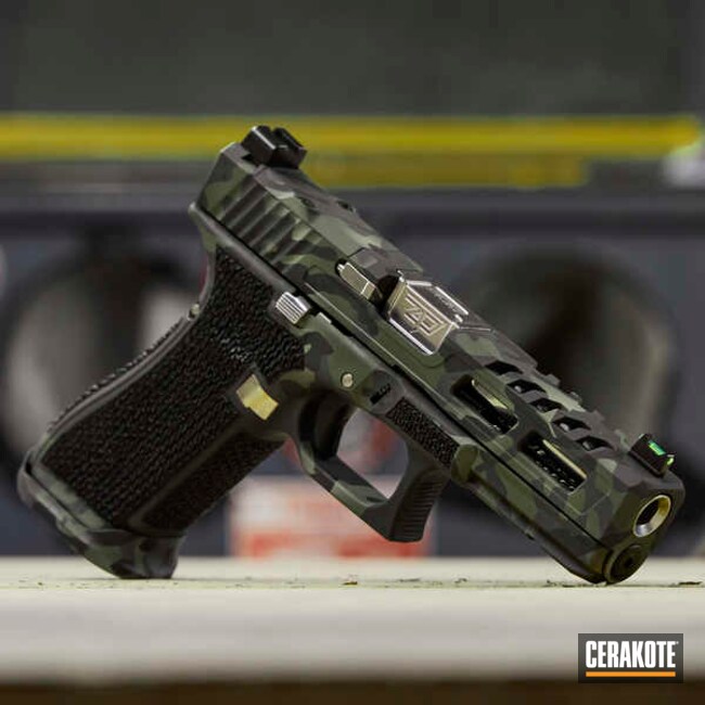 Custom Zaffiri Precision Handgun Star Pattern Stippled And Coated In Green And Black Woodland