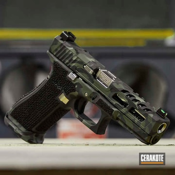 Custom Zaffiri Precision Handgun Star Pattern Stippled And Coated In Green And Black Woodland