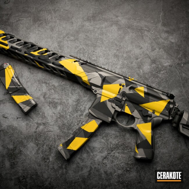 Ballistic Camo Coated With Cerakote In Armor Black, Crushed Silver And Corvette Yellow