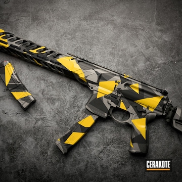 Ballistic Camo Coated With Cerakote In Armor Black, Crushed Silver And Corvette Yellow
