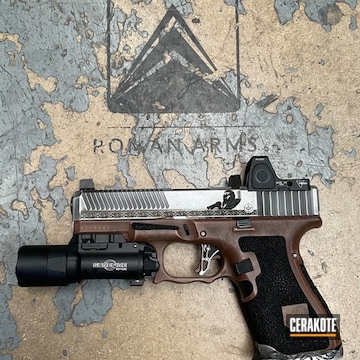 Custom Pistol Coated With Cerakote In Satin Aluminum, Armor Black, Multicam® Dark Brown And Federal Brown