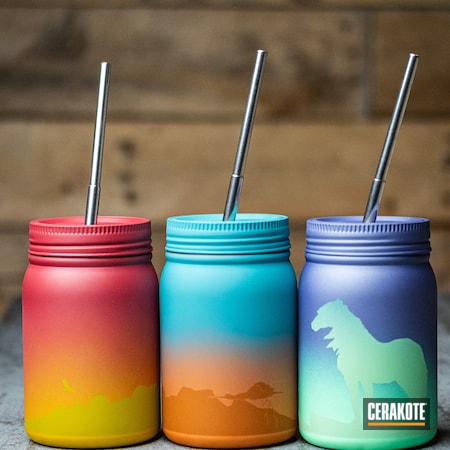 Powder Coating: Laser Engrave,Custom Tumblers,CRUSHED ORCHID H-314,SUNFLOWER H-317,Two-Color Fade,Island Green H-353,Sedona H-333,TEQUILA SUNRISE H-309,Drinkware,AZTEC TEAL H-349