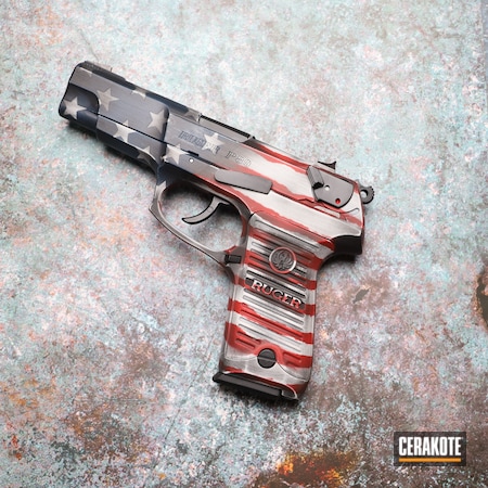 Powder Coating: KEL-TEC® NAVY BLUE H-127,Bright White H-140,S.H.O.T,Ruger P89,America,American Flag,FIREHOUSE RED H-216,Ruger,Distressed American Flag