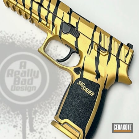 Powder Coating: Graphite Black H-146,Golden Gun,Tiger Stripes,S.H.O.T,Sig Sauer,Pistol,Gold,Gold H-122,P320