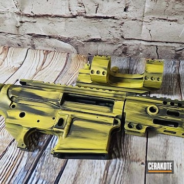 Yellow Distressed Ar15 Coated With Cerakote In H-166, H-146 And H-122