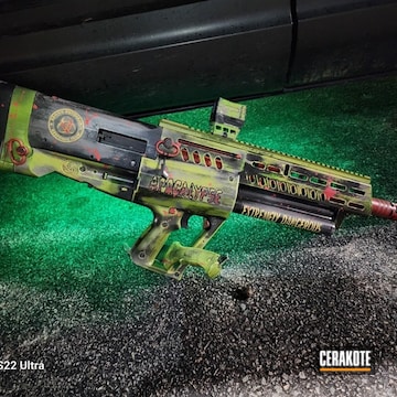 Tri-color Battleworn/distressed Zombie Apocalypse Themed Iwi Tavor Ts-12 Coated With Cerakote