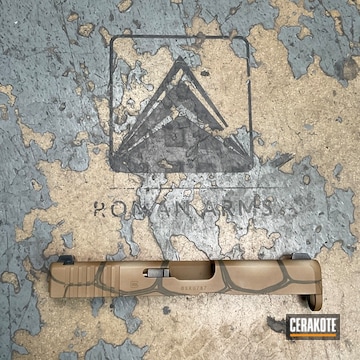 Turtle Shell Glock 19 Slide Coated With Cerakote In Troy® Coyote Tan, Benelli® Sand, Flat Dark Earth And Ral 8000