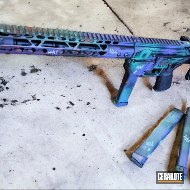 Ar9 Coated With Cerakote In Stormtrooper White, Usmc Red, Crushed Orchid, Graphite Black And Green Mamba