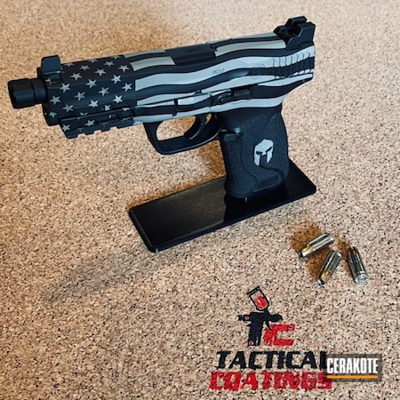 Powder Coating: 9mm,Conceal Carry,Smith & Wesson M&P,Graphite Black H-146,Smith & Wesson,Pistol,BATTLESHIP GREY H-213,Spartan,American Flag,Stars and Stripes,Custom