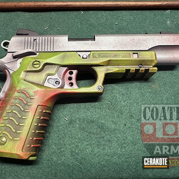 Sig 1911-22 In Battleworn Zombie Coated With Cerakote In Usmc Red, Crushed Silver, Zombie Green And Graphite Black