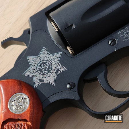 Powder Coating: Laser Engrave,Graphite Black H-146,Smith & Wesson,S.H.O.T,Pistol,Revolver,Restoration,Laser Engraved