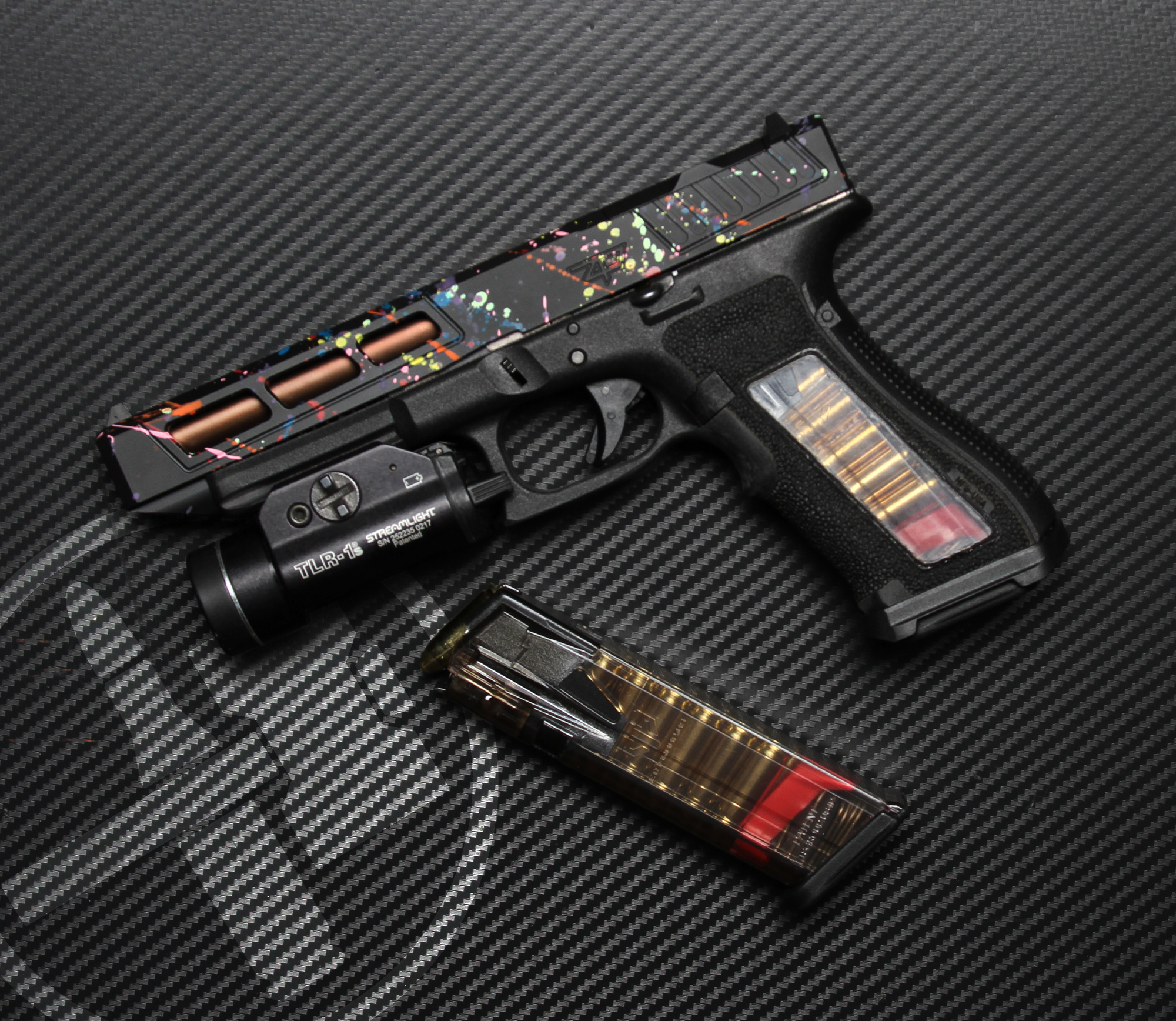 Custom Splatter Glock 17 coated with H-328, H-167, H-346, H-169, H-144 ...