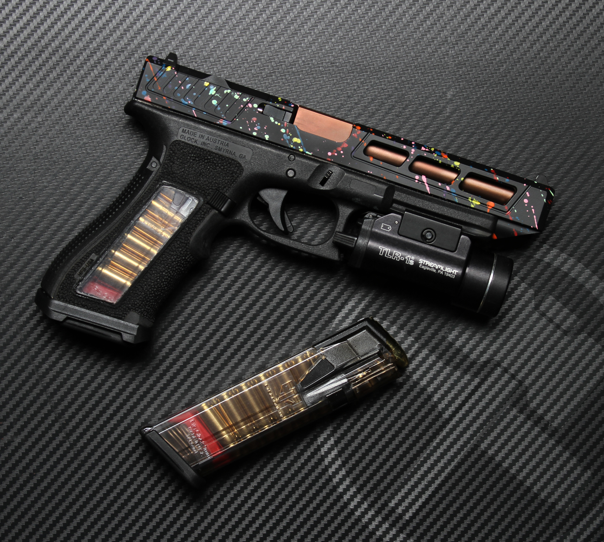 Custom Splatter Glock 17 coated with H-328, H-167, H-346, H-169, H-144 ...