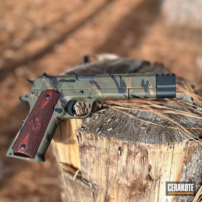 Ported  Springfield 1911 Coated With Cerakote In Armor Black, Sniper Green, Chocolate Brown, Burnt Bronze And Graphite Black