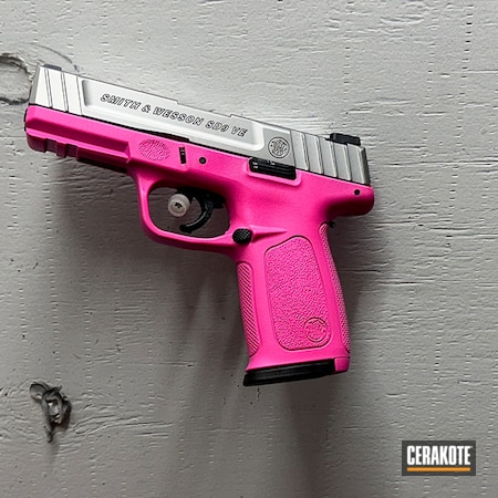 Powder Coating: 9mm,Smith & Wesson,S.H.O.T,Pistol,SD9VE,MATTE ARMOR CLEAR H-301,Prison Pink H-141