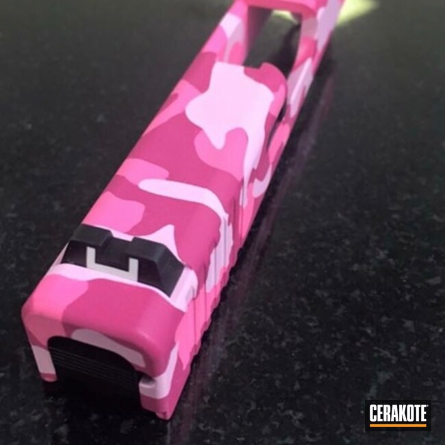 Pink Camo Glock Slide Coated With Cerakote In H-244 And H-141
