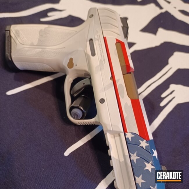 Snow Camo American Flag Ruger Security 9 Coated With Cerakote