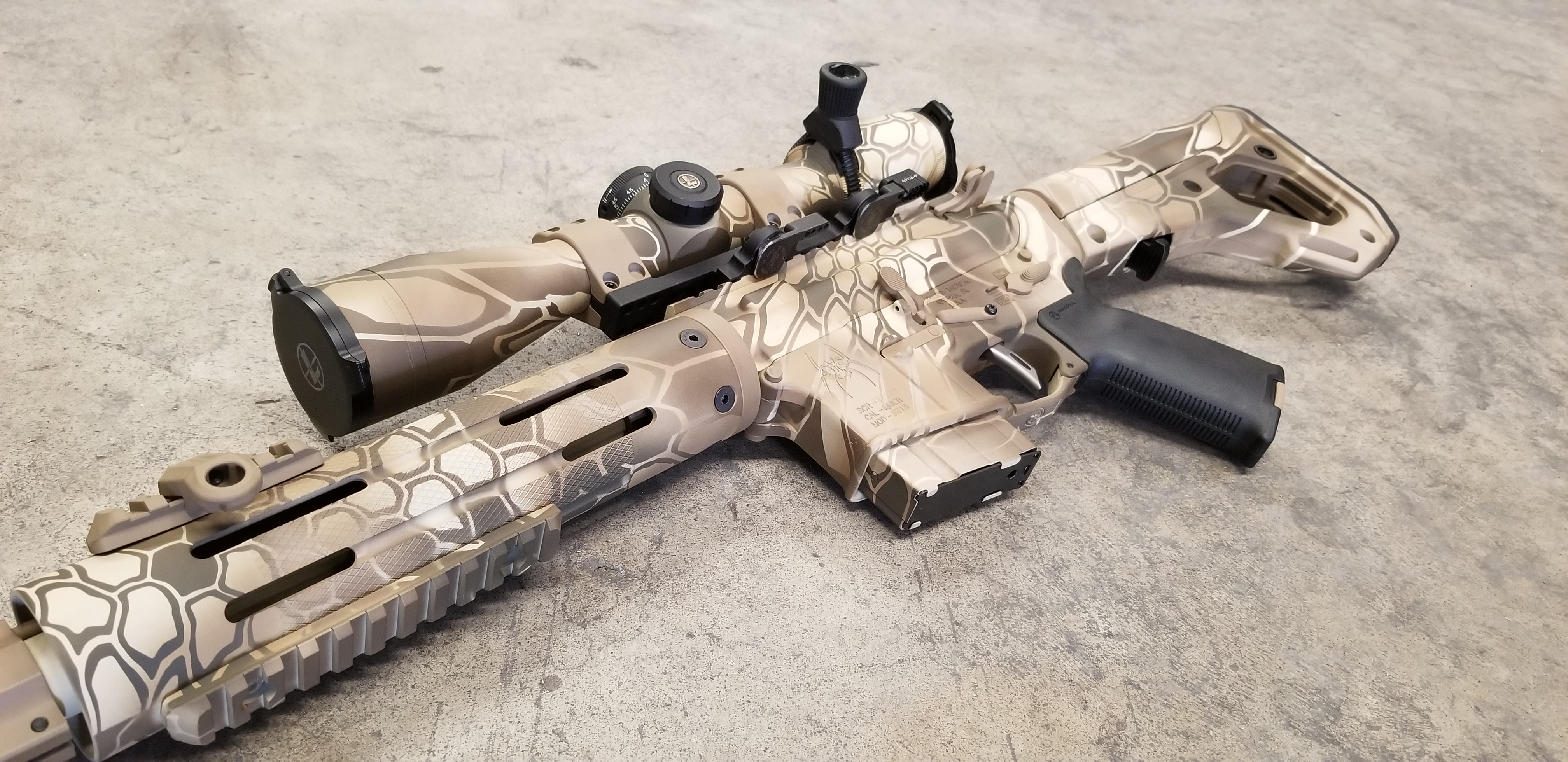 Ar Color Pattern AR 15 in H-143, H-199, H-265, and H-226 with Kryptek pattern | Cerakote