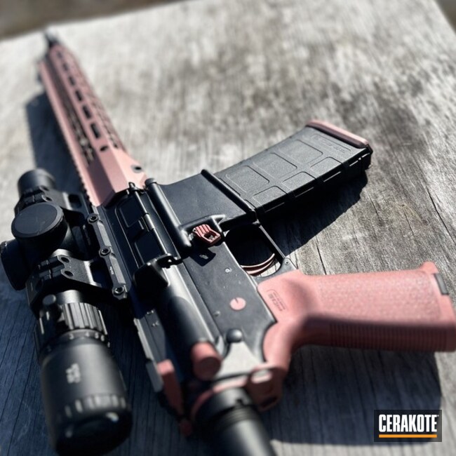 Aero Ar15 Coated With Cerakote In Rose Gold And Graphite Black