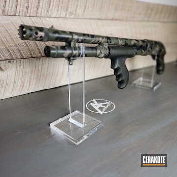 Pump Action Shotgun With Camo And Sniper Green Battleworn Furniture