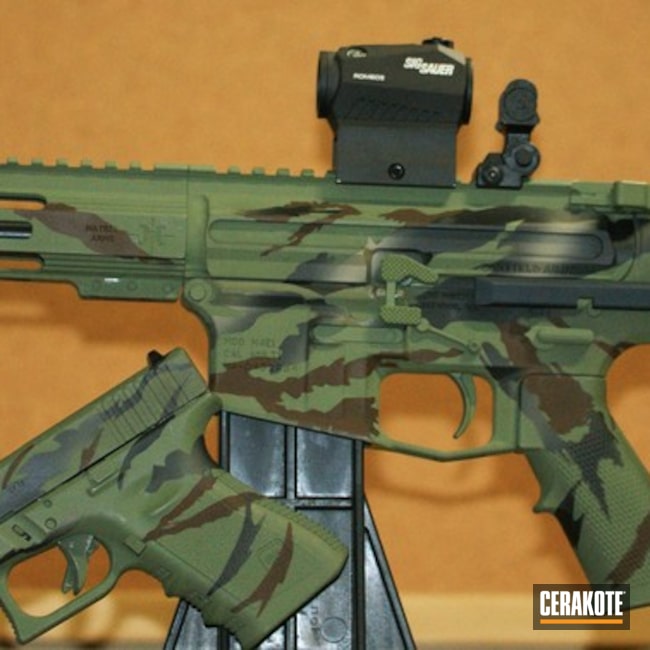 Vietnam Ar And Glock Coated With Cerakote In Gen Ii Coyote Tan, Barrett® Bronze, Graphite Black And Multicam® Dark Green
