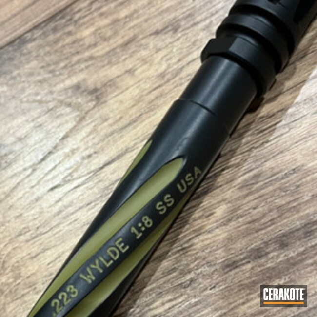 Two-tone Ar-15 Barrel Coated With Cerakote In O.d. Green And Blackout