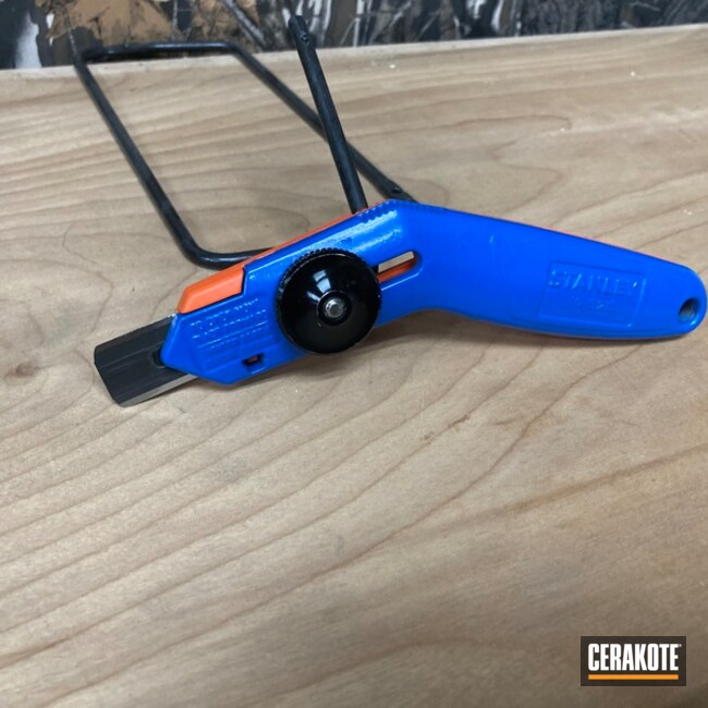 Utility Knife Coated With Cerakote In Hunter Orange And Nra Blue