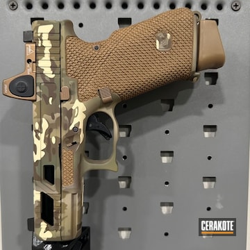 Multicam Traditional Glock 19x Coated With Cerakote In Desert Sand, Chocolate Brown, Benelli® Sand, Black Cherry, Multicam® Olive And Multicam® Dark Green