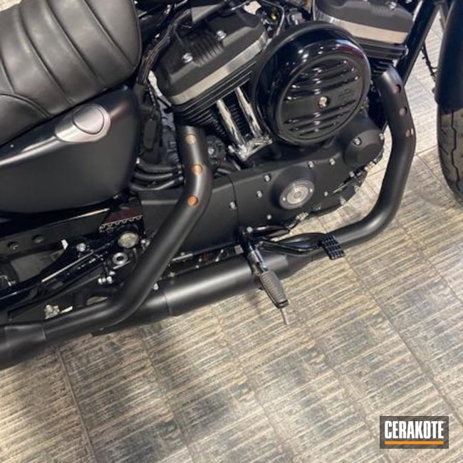 Harley Exhaust Coated With Cerakote In Graphite Black