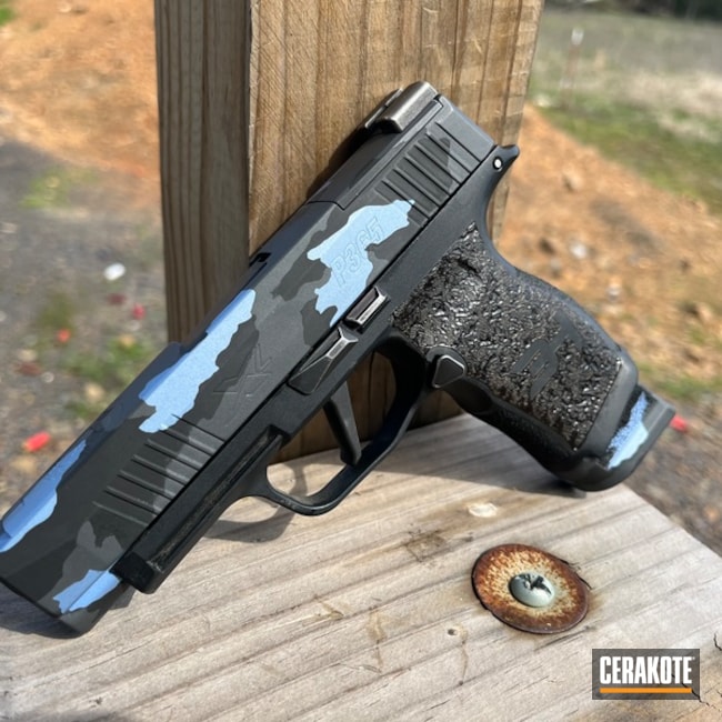 P365 Xl Polar Blue Camo Coated With Cerakote In H-190, H-326 And C-239