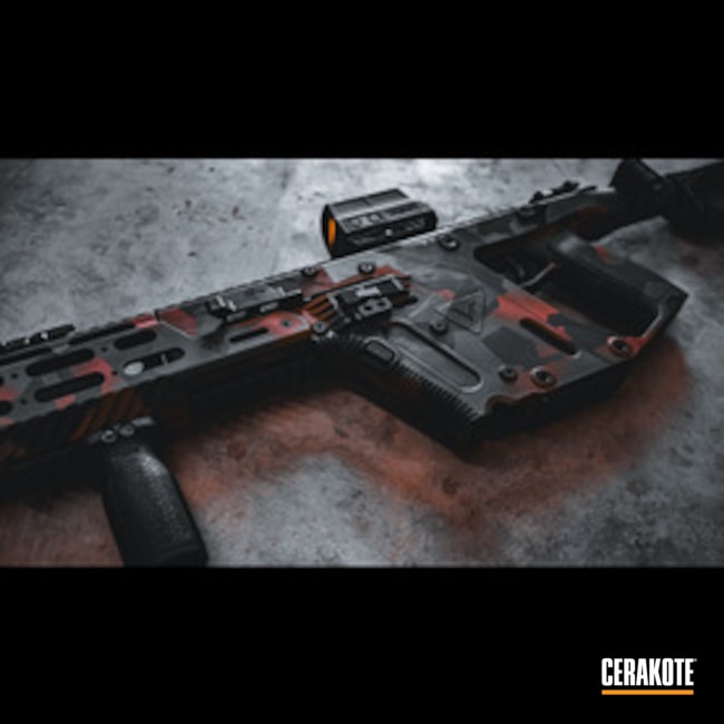 Kriss Vector In Red Splinter Coated With Cerakote In H-221, H-190 And H-234