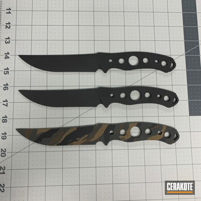 Knife Blanks Coated With Cerakote In Barrett® Brown, Sig™ Dark Grey, Chocolate Brown, Graphite Black And Gen Ii Graphite Black