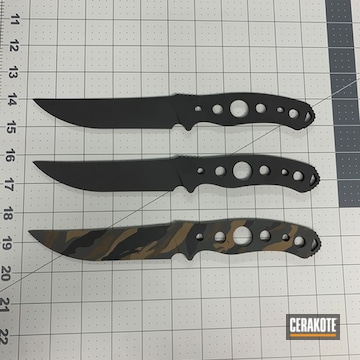 Knife Blanks Coated With Cerakote In Barrett® Brown, Sig™ Dark Grey, Chocolate Brown, Graphite Black And Gen Ii Graphite Black