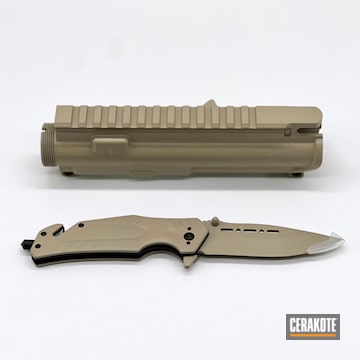 Upper Receiver And Knife Coated With Cerakote In Desert Sand