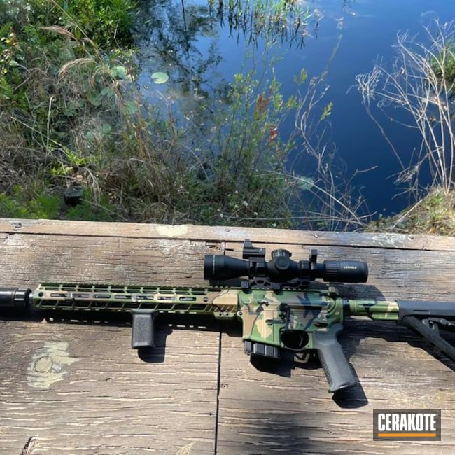 Woodland Camo Ar15 Coated With Cerakote In Hir-253, H-33446, H-212 And H-146