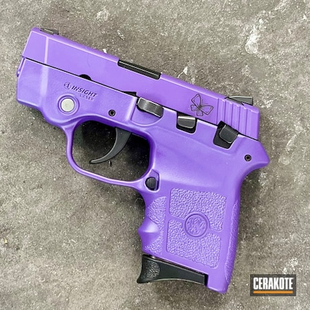 Powder Coating: Engraving,Smith & Wesson,M&P Bodyguard 380,Bright Purple H-217,Butterfly,San Antonio Laser Engraving
