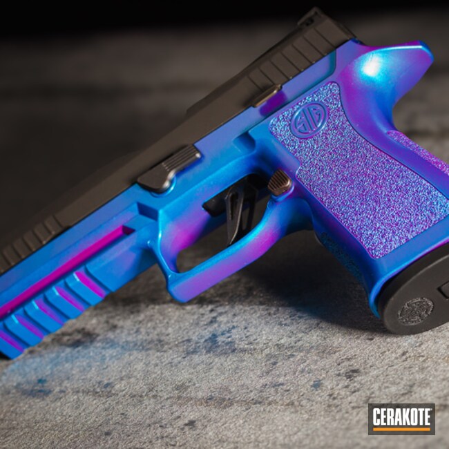 P320 X5 Coated With Cerakote In High Gloss Armor Clear, Cerakote Fx Liberty And Sangria