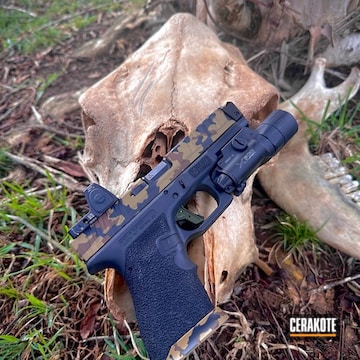 Glock 19 Coated With Cerakote In Noveske Tiger Eye Brown , Multicam® Dark Brown And Gen Ii Graphite Black