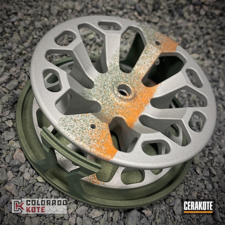 Powder Coating: Hunter Orange H-128,Fishing,Fly Reel,Manufacturing,S.H.O.T,Production,Fishing Reel,ISO9001,H-157,Manufacturer,Bright Nickel H-157,consistency,Certified Applicator,Fly Fishing,Quality,Crocodile H-360