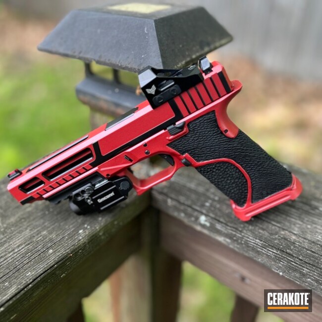 Red And Black Glock 34 Coated With Cerakote In H-190 And H-318