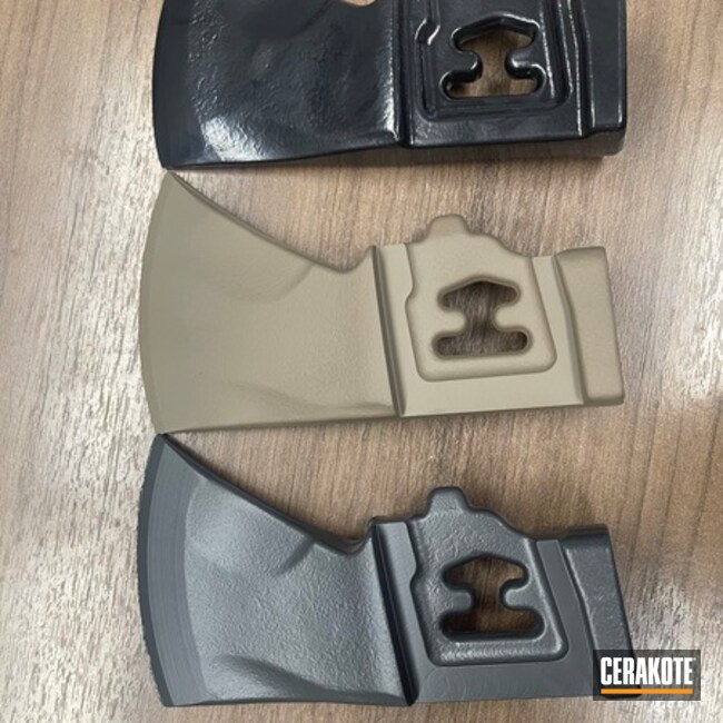 Cerakoted Axe Heads In Armour Black, Fs Brown Sand, And Tactical Grey