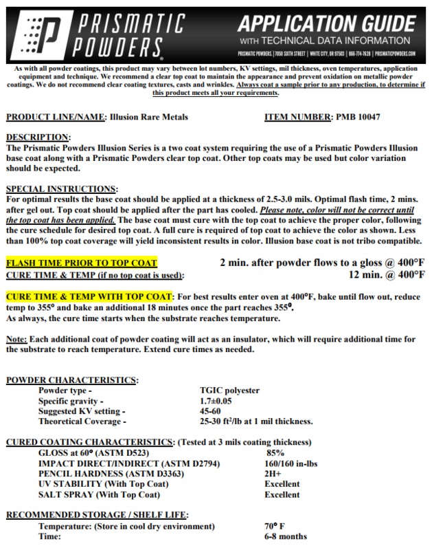 prismatic powders application guide example